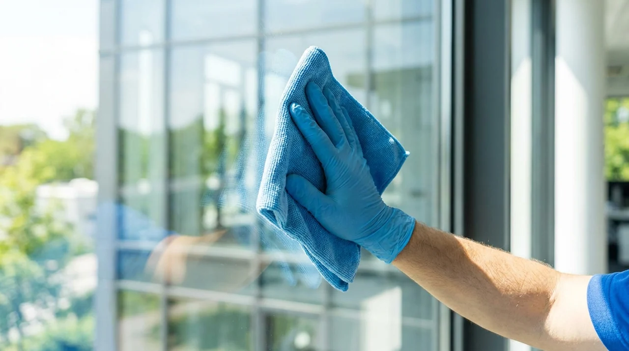 Application et essuyage d'une vitre à la microfibre pour un résultat sans trace