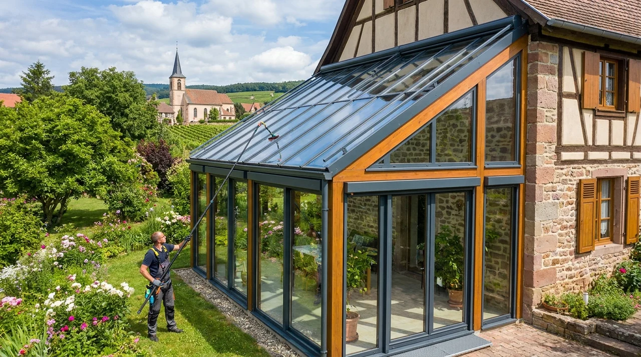 Nettoyage d'une véranda et de baies vitrées à Baldersheim