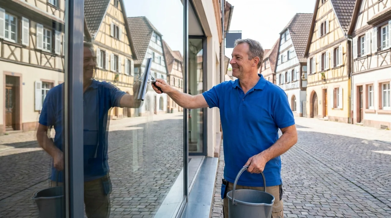 Nettoyage de vitres et de vitrines sur un bâtiment à Illzach