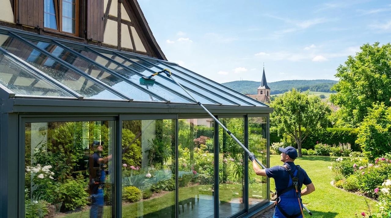 Nettoyage d'une véranda et de baies vitrées à Ruelisheim