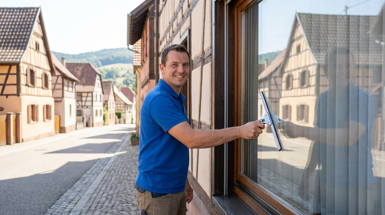 Nettoyage de vitres et de vitrines sur un bâtiment à Village-Neuf